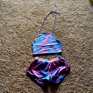 Tie-dye two piece set (high neck crop top and bum shorts)